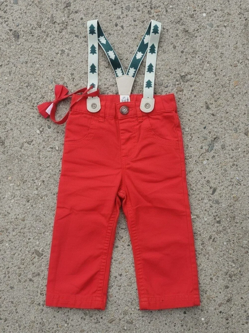 Cat & Jack Red Suspender Pants 9-12M Holiday Christmas Toddler Boys Girls